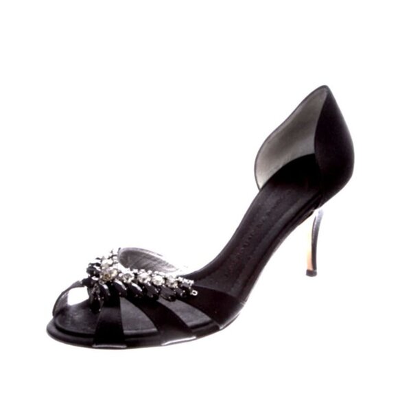 Giuseppe Zanotti Shoes - Giuseppe Zanotti 9 Satin CRYSTAL BEADED D'Orsay Sandals LOW Heel Prom Black 39.5